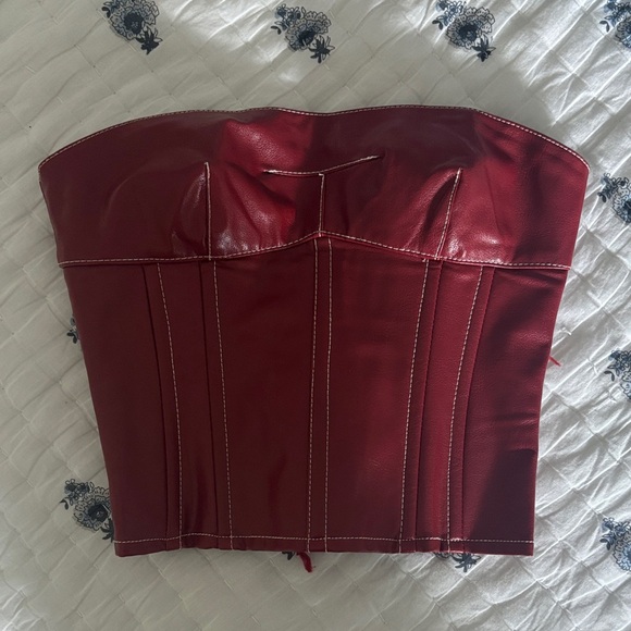 Edikted Tops - Red Faux Leather Corset Top from edikted